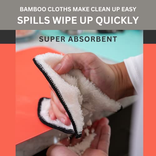 Whiffkitch Bamboo Dishcloths & Cleaning Cloths 6Pk, Scrub-Non-Scratch, Washable, Reusable, Super Absorbent, Hygienic, Quick Drying, Durable, Kitchen Essential, Washcloth, Dish Rags #TOP6