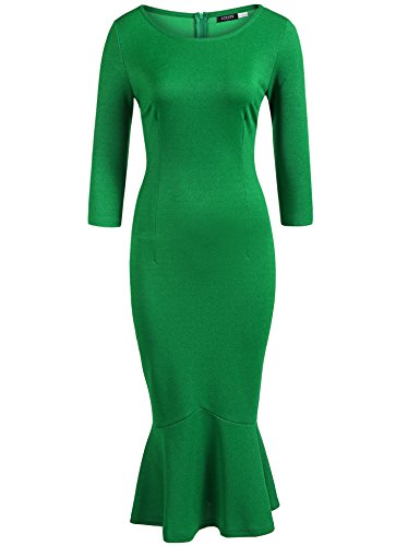 Acevog Womens Elegant Vintage Business Wear To Work 3/4 Sleeve Mermaid Bodycon Party Dresses, Green, Small
