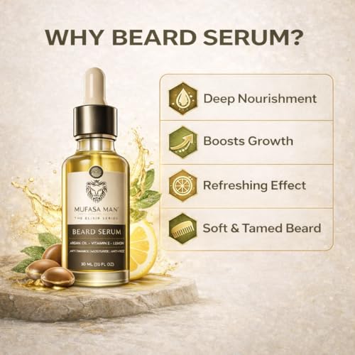Image of Mufasa Men Beard Growth Serum for Men 30ml - Patchy Beard Solution, Helps Support Thicker Fuller Beard - Lightweight Beard Care & Grooming Serum for Soft Healthy Beard | Beard Serum For mens