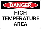 RJDHSV Danger High Temperature Zone Warning Sign, Extreme Heat Area Caution Notice, Outdoor Industrial Decor, Factory Workshop Protection, Wear Resistant Rust Free Aluminum 8x12 Inch