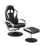 Magshion Black Swivel Pedestal Gaming Chair with Ottoman Foot Rest Stool, PU Leather Racing Style Computer Video Gamer Chair Without Wheels for Adults
