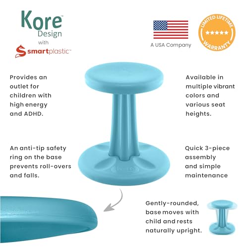 Image of Kore Kids Wobble Stool, Flexible Seating, Ages 6-7, 14in, Pale Blue | Wiggle chair for classroom and home boosts focus, improves posture, and provides an energy outlet; anti-tip base; Made in USA