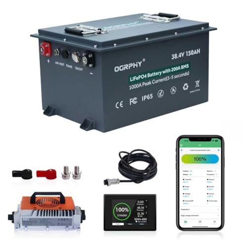 Image of OGRPHY 36V Lithium Golf Cart Battery, Built in Smart 200A BMS(1000A Peak Current), with Charger, Touch Monitor & Mobile APP, 4000+ Cycles Max 7.68kW Output, 70 Miles Range for Golf Cart(38.4V 150AH)