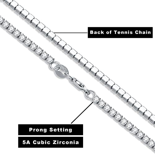 Sterling Silver Cubic Zirconia Tennis Necklace Simulated Diamond Cut Tennis Chain Necklaces Jewelry Gift for Women and Men 14, 15, 16, 18, 20, 22, 24, 26"3