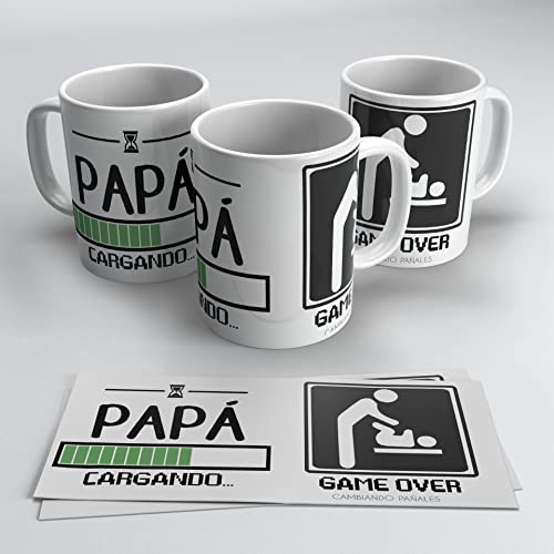 Caneca para Pai Primeiro Futuro papa carregando - Pai Game over - Futuro Super Pai - Presentes originais Pai Primeirinho (Carregando Fraldas)