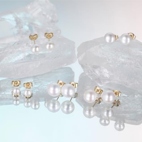 EAMTI Pearl Earrings for Women Trendy 18K Gold Plated Sterling Silver Freshwater Cultured Pearl Stud Earrings Hypoallergenic 5.5-9.5MM2
