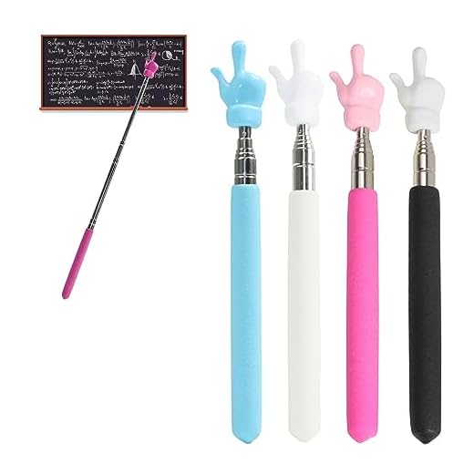 4 Stück Teleskop Zeigestab, Ausziehbar Hand Zeiger, Finger Zeigestock, Lehrzeiger Zeigestock, Pointer für Klassenzimmer, Lehren Präsentationen (Schwarz, Rosa, Weiss, Blau)