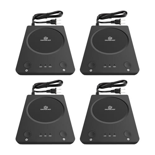 SEALON SLM03 Electric Coffee Mug Warmer (Black, 4 Pack) - 3-Temperature Desk Cup Warmer with Auto Shut-Off (4 Hours) for Heating Coffee, Tea, Milk & Beverages