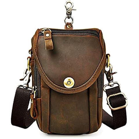 Le'aokuu Men Genuine Leather Small Travel Outdoor Hip Bum Fanny Belt Waist Pack Satchel Messenger Bag 269 (1 269 Brown) Cover