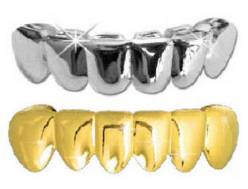 Big Dawgs BlingHip Hop Lower Teeth Silver Platinum & 14K Gold Plated Mouth Grillz Set (Bottom) 2 pc Set