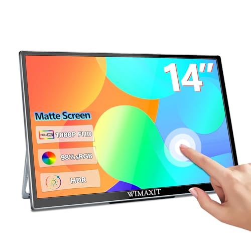 WIMAXIT Portable Touch Screen Monitor, 14 Inch Touchscreen Thin Matte Exra HDR Monitor 1920×1080P FHD IPS with Mini HDMI USB-C Eye Care External PC Display for Laptop PS3/4/5 Xbox Phone
