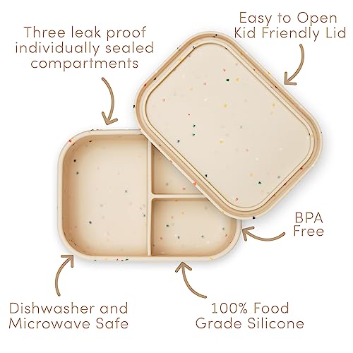 Image of Ullabelle Kids Bento Box - 3 Compartments, Leakproof Lunch Box, BPA-Free Snack Container, Divided Lunch Box for Toddlers & Kids, Dishwasher Safe, Easy to Clean (Beige)