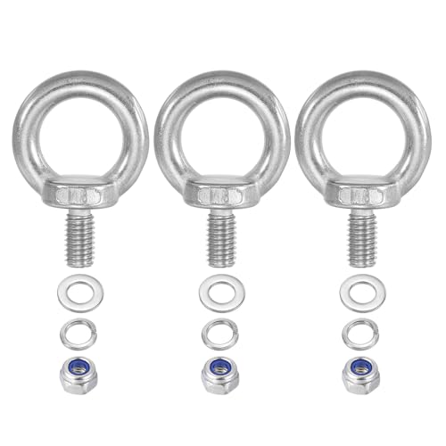 PATIKIL M8 x 13mm Lifting Shoulder Eye Bolt, 3Pcs 304 Stainless Steel Lifting Ring Threaded Eyebolt with Nuts Washers for Hanging Hammocks Articles