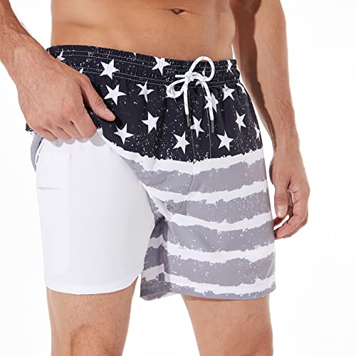 Image of BRISIRA Mens Swim Trunks Swim Shorts Quick Dry 5 inch Inseam Beach Shorts with Compression Liner and Zipper Pocket