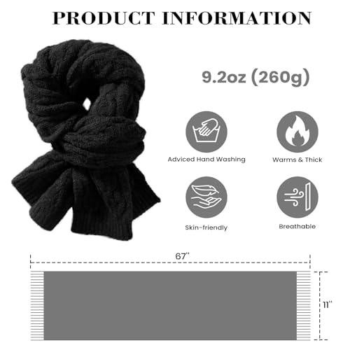 Womens Scarf Fashion Long Knitted Winter Warm Scarf For Women Gifts Black2