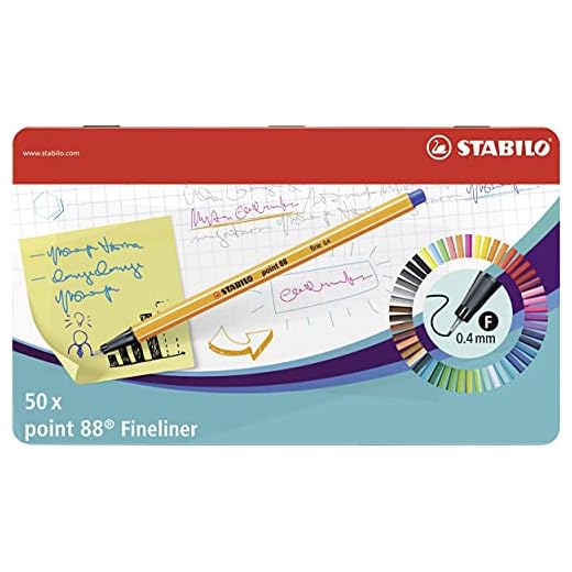 Rotulador puntafina STABILO point 88 - Caja de metal con 50 unidades (46 colores)