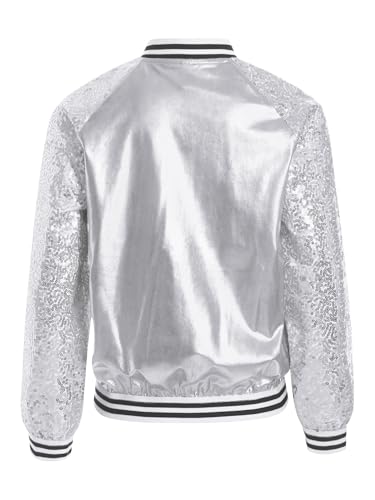 Kids Girls Sequin Long Sleeve Lightweight Sparkle Bomber Jacket Zip Up Hip Hop Jazz Modern Dance Coat Outwear4