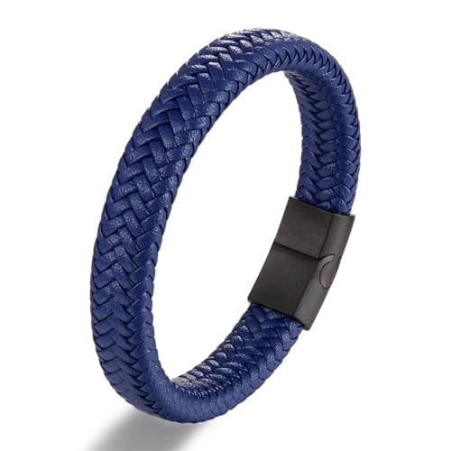 Bracelet homme cuir noir tissé idéal pour le style biker rock