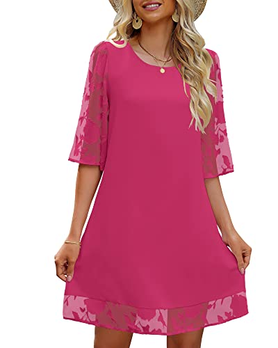 Image of LookbookStore 3 /4 Sleeve Dress for Women Shift Cute Summer Tunic Floral Lace Dresses