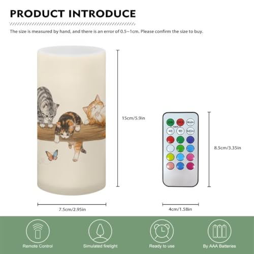 Image of Poceacles Flameless LED Candle Battery Powered Votive Lights Realistic Pillar Candle Decorative Tea Lights for Home Party Indoor Outdoor Decor, Cute Cat Butterfly Beige