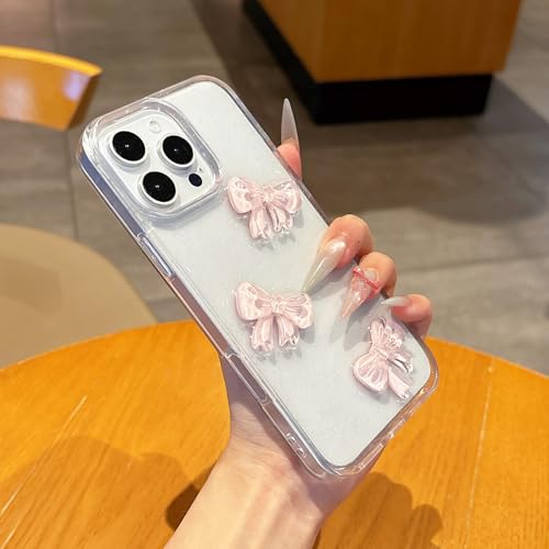 iPhone 12Pro 用 ケース クリア ラメ入り きらきら リボン ピンク 立体的 韓国 かわいい りぼん デコ デザイン ギャル 人気スマホケース 透明 可愛い オシャレ シンプル ribbon
