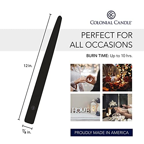 Image of Colonial Candle Unscented Taper Candle, Handipt Collection, Black, 12 in, Pack of 12 - Up to 10 Hours Burn
