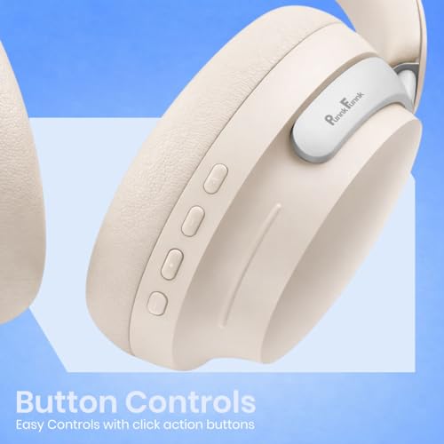 Image of PunnkFunnk Bass Over-Ear Bluetooth Wireless Headphones with Deep Bass, 40mm Drivers, Built-in Mic, Foldable Design, Soft Cushioned Ear Cups, AUX & TF Support for Music, Gaming & Calls (White)