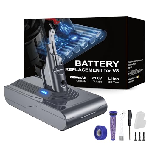 6000mAh Replacement Batería para Dyson V8, Batería de Repuesto para Dyson V8 Compatible con Dyson V8 Series V8 Absolute V8 Animal V8 Fluffy V8 Motorhead SV10 Aspirador de Mano