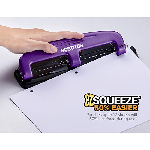 Image of Bostitch Office EZ Squeeze Reduced Effort 3-Hole Punch,12 Sheets,Purple,(Pack of 4)
