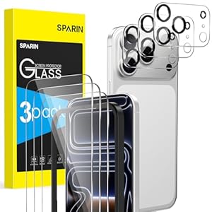 SPARIN für iPhone 17 Pro 6.3 Zoll 2025 Panzer Schutz Glas, 3 Stück Schutzfolie und 3 Stück Kameraschutz mit Montage Rahmen, 9H Härte, Anti-Bläschen, HD-Klar
