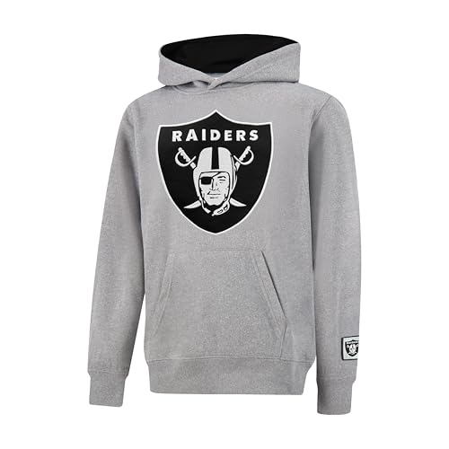 Ultra Game NFL Boys Extra Soft Fleece Pullover Hoodie Sweatshirt, Las Vegas Raiders, Heather Gray, 14-16