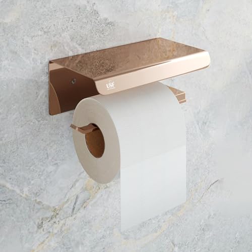 USF Bath Accessories Toilet Paper Roll Holder for Bathroom, 304 Stainless Steel Toilet Paper Holder in Bathroom, Toilet Tissue Roll Holder for Bathroom, Bathroom Accessories(Rose Gold, Square)