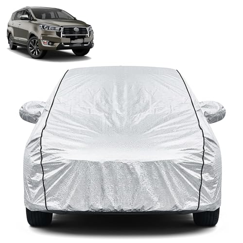 Image of Waterproof Car Cover for Toyota Innova Crysta | Dustproof, UV Resistant & Scratch Protection | Soft Cotton Lining | Triple Stitched | Mirror Pockets & Elastic Fit | Silver
