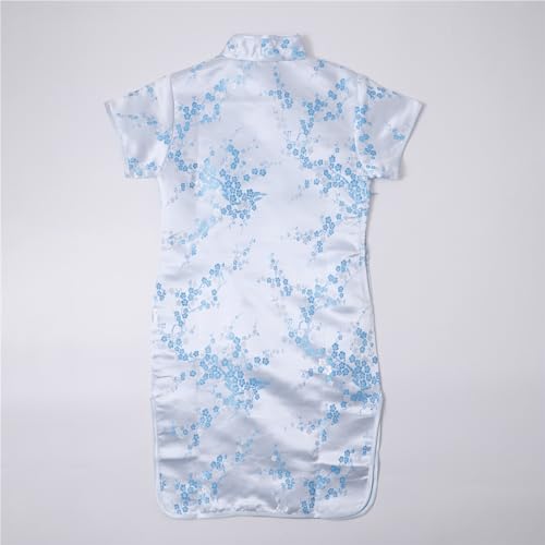 Toddler Girl Chinese Calendar New Year Dress Kid Short Sleeve Stand Up Collar Cheongsam Baseball Smocked Dress4