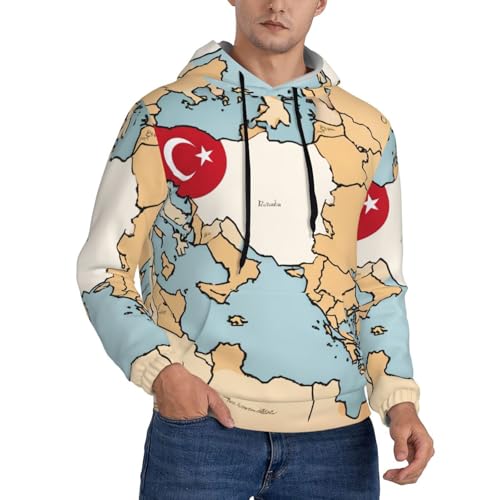 Distribution Map Of Turkey Men'S Casual Sweatshirt Hoodie, Long Sleeve Hooded Pullover With Pocket And Drawstring