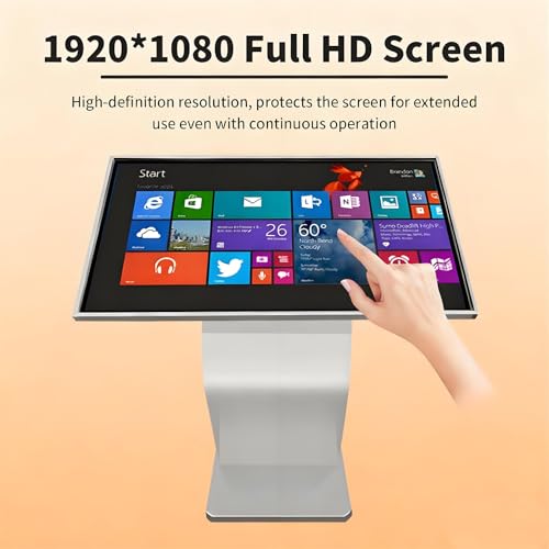 Image of Self Service Kiosk, 21.5 inch /32 inch Interactive Kiosk 1080P HD IPS Touch Screen Display, Weatherproof Floor Standing Digital Signage for Outdoor /Indoor Silver-32