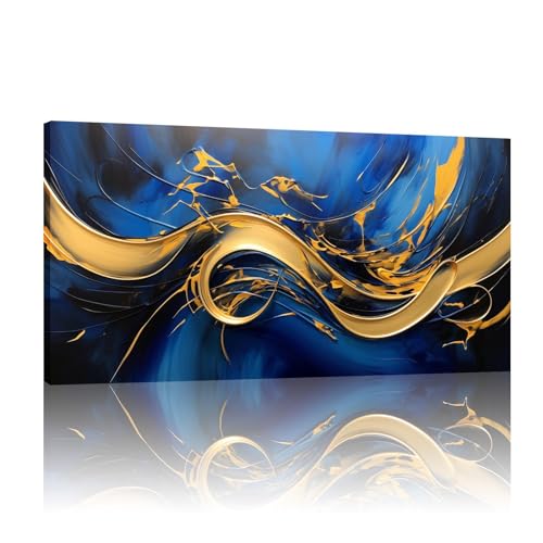 Peinture texturée bleu et or sur toile JGGXHM 25x50 cm pour décoration murale