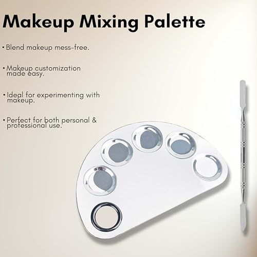 Beauté Secrets 5-well Stainless Steel Makeup Palette with Spatula Tool,Cosmetic Mixing Tray, Used for Mixing Foundations, Lipsticks, Eye Shadow, Lash Adhesive, Nail Art (6 x 4... - Image 3