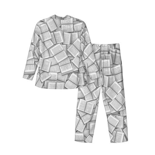 3d Open Books Mens Pajamas Set Button Down Sleepwear Set Long Sleeve Loungewear With Pockets4