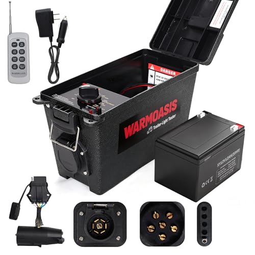 Trailer Light Tester with 12V 12Ah Battery Equipped with 7 Pin Flat 6 Pin Round 4/5 Pin Connectors 98 ft Remote Range Dust & Splash Resistant Easy Operation & Reliable Detection