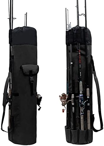 Wowelife Fishing Rod Carrier Bag, Fishing Reel Organizer Pole Storage Bag Upgraded for Fishing and Traveling, A Fishing Gift for Men, Father and Friends(Black)