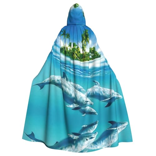 Cape à capuche imprimée dauphin dans la mer bleue - Cape de sorcière vampires - Faucheuse diable - Pour garçon et fille - Costume de cosplay