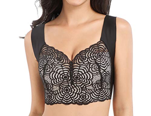 SportsWell Aire Ultimate Lift Stretch Full-Figure Seamless Lace Cut-Out Bra Sports Bra Sleep Everyday Bra BlackNude 42/95CD