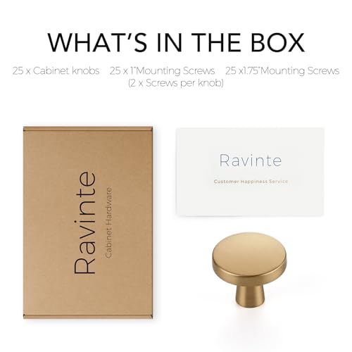Image of Ravinte 25 Pack Drawer Pulls 1-1 /4 Inch Kitchen Cabinet Knobs Solid Round Dresser Drawer Knobs Champagne Bronze Drawer Knobs Dresser Knobs Simple Cabinet Hardware for Cupboard Drawer Pulls