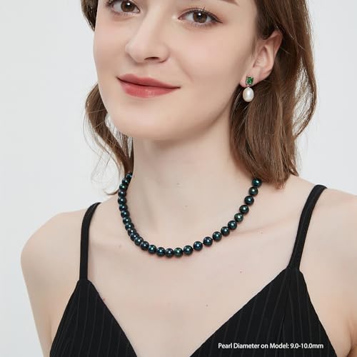 YAMI Tahitian Black Pearl Necklace, Natural Saltwater Cultured Near-Round Pearl Strand with 925 Sterling Silver Clasp, Adjustable Length 18+2IN, Luxury Jewelry Gift for Women, Mother, Wife3