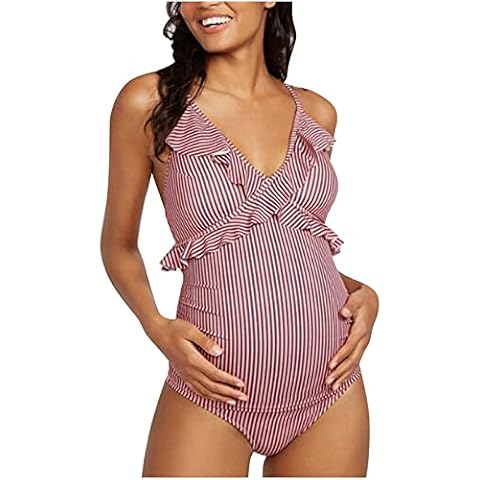 WUXIANG Traje de Baño Una Pieza para Premamá con Volantes De Verano, Rojo, L Cover
