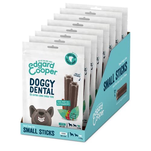 Edgard & Cooper Dental Stick para Perros Pequeños 56 Barritas para la Higiene Oral Premios Natural Sin Cereales 7 Sticks x 8 Menta & Freza, Higiene Dental, Bajo en Calorías, Aliento Fresco