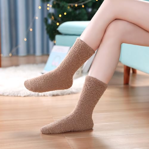 Image of LINEMIN Womens Fuzzy Socks Cozy Fluffy Winter Warm Slipper Socks Microfiber Soft Home Sleeping Socks