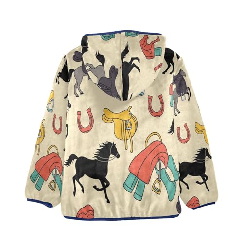 Horse Riding Gear Pattern Toddler Fleece Jacket Girl Boys Hooded Fleece Jacket Coat Warm Outwear Zip-up 3-10T2