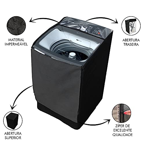 Capa Maquina De Lavar Brastemp 17kg BWK Zíper Transparente Preta #1